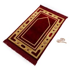 Gold Case Gebetsteppich für den Islamischen Muslim – Ramadan-Geschenk – Janamaz Sajjadah – Namaz Seccade hergestellt in der Türkei PRMT-Burgundy