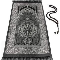 Muslimische Gebetsteppich, Islamische türkische Gebetsteppiche, Tolle Ramadan-Geschenke, Gebetsteppich Muslimische für Frauen und Männer, Islamteppich Tragbare, Geschenk Gebetskette 99 (Grau)