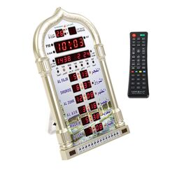 Muslimische Azan-Betten-Uhr für Moscheen, automatische digitale Gebetszeit Alarm-Erinnerung mit intelligenter Fernbedienung, Wanduhr für Zuhause, Masjid, Ramadan (EU-Stecker)