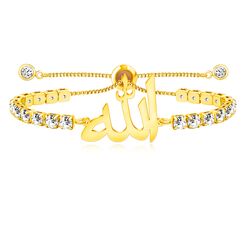 JunyiDIY Goldvergoldetes Allah Tennisarmband für den Islam, funkelnde Zirkonia-Kristallkette Schutz Glücksbringer-Schmuck für Frauen beste Freundin Schwestern zum Geburtstag Freundschaftsgeschenk