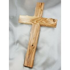 MaMeMi HOLZKREUZ aus OLIVENHOLZ 25 x 13 cm mit natürlicher Maserung, gekerbte Kanten, WANDKREUZ in HANDARBEIT aus dem HEILIGEN LAND/BETHLEHEM