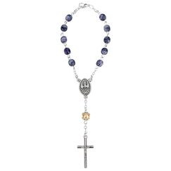 MaMeMi Autotrosenkranz mit VERSCHLUSS – blau MARMORIERT – 18 cm GEBETSKETTE mit KRUZIFIX für AUTO-RÜCKSPIEGEL – christlicher SCHUTZ & DEKO fürs AUTO – Geschenk für FAHRER & REISENDE