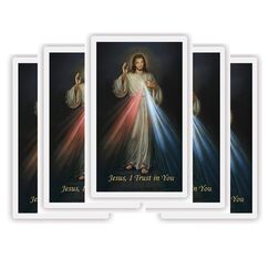 Jesus I Trust in You Divine Mercy Cardstock Laminierter Druck mit Chaplet auf Rückseite, katholische Heilige Gebetskarte, für Sonntagsschule, Kirche und Masse, 5,7 x 9,5 cm, 5 Stück