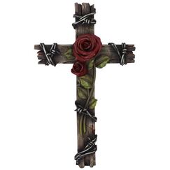 Polly House Rose mit Holzoptik, 25,4 cm Kreuz, Wandkreuz für Heimdekoration und tolles Geschenk
