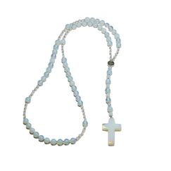 BabioKa Rosenkranz mit Mondstein, Rosenkranz aus Natursteinen, Mineralrosenkranz, Stahlrosenkranz, Rosenkranz zum Beten, Rosenkranz Kommunion, Geschenk für Kommunion, 65 cm., Stein Mondstein