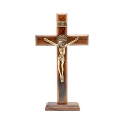 Intercession Kruzifix für Wand und Tisch, Holz, Antik-Gold, 25,4 cm