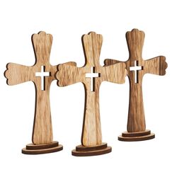 Juvale Holzkreuze zum Aufstellen (3 Stück) - Platanen-Sperrholz - Dekoration für Zuhause, Büro, Wohnzimmer - Braun, 14,5 x 4,5 x 21,6 cm