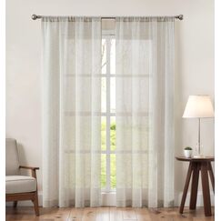 Central Park Durchsichtiger Leinenvorhang, weiß, GEO, Kreuzstickerei, Leinenstruktur, Stangentasche, Fensterbehandlung, Vorhang-Sets für Wohn- und Schlafzimmer, Bauernhaus, 2 Paneele, Leinen