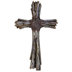 De Leon Collections - Rustikales Wandkreuz aus Treibholz, künstliches verwittertes Holz, robuste Jesuskunst für Wohnzimmerdekoration