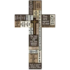Christliche Kreuzworträtsel-Ornamente aus Holz, Wanddekoration, 35.8 cm, mit Spruch aus Holz, Motivationsschild, Ornamente, Tischdekoration mit inspirierenden Worten für Baum, Osterparty, Weiß