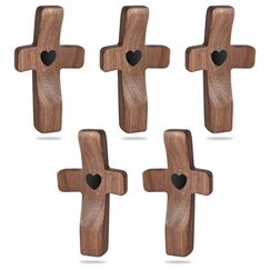 Jevuoyee 5pcs Walnussholz Taschenkreuz, kleines Holzkreuz Mein Herz Ermutigung Geschenk, Fingerspitzen-Stressabbau Geschenk, Weihnachtsgeschenk zum Beten, Greifen, Festhalten (schwarz)