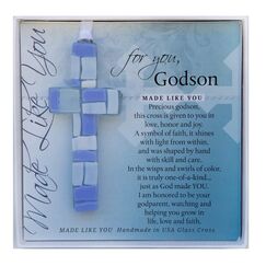 The Grandparent Gift Co. For You Godson Mosaik-Kreuz aus Glas, handgefertigt, Blau