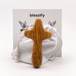 Blessify Komfort-Handkreuz aus Olivenholz, mit Beutel und Geschenkbox, feines Gebetskreuz aus Holz, 10 Stück