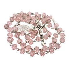 Nazareth Store Rosenkranz aus rosa Perlen, handgefertigte Gebetsperlen-Halskette mit Wundertätiger Medaille und silbernem Kreuz