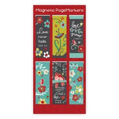 Christian Art Gifts Set of 6 God's Love Vintage Blooms Inspirational Magnetic Bible Verse Bookmark with Scripture, Size Small 2.3" x .75"
