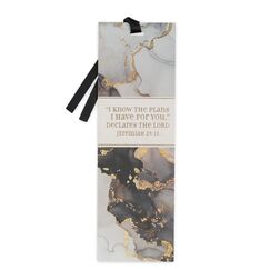 Christian Art Gifts Lesezeichen mit grauem Marmorwirbel, Premium-Schrift, "I Know The Plans I Have for You", Jeremia, 29:11, Bibelvers, metallisch, goldfarben, inspirierendes Lesezeichen für Damen und