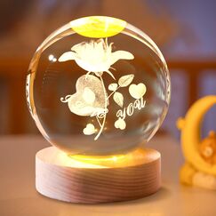 FUFRE Kristallkugel Nachtlicht, Betende 3D-glaskugel Mit Holzsockel,weihnachtsdeko Glaskugel Lampe, Jesus-Kreuz-moon-planeten, Religiöse Geschenke Für Die Inneneinrichtung (Rose)
