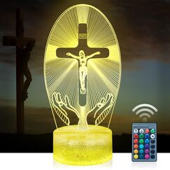 Jesus Kreuz Nachtlicht, Jesus Christus INRI 3D-Nachtlicht, christliche Geschenke, LED-Licht, Kreuz, 3D-Illusionslampe, 16 Farben, mit Fernbedienung, für Zuhause, Hochzeiten, Ostergeschenk, Dekoration