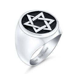 Bling Jewelry Personalisiere Große Religiöse Aussage Magen Judaic Hanukkah Davidstern Bar Mitzvah Runden Siegelring Für Männer Emaille Silber Ton Edelstahl Individuell Graviert