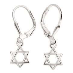 CLEVER SCHMUCK Ohrring Davidstern Silber für Damen 26 mm Stern motiv hängend 8 mm schlicht 925 Sterling im Etui