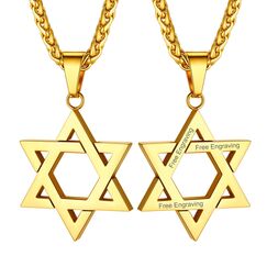 ChainsHouse Personalisiert Kette mit Grvaur Damen Davidstern Kette für Frauen Edelstahl Halskette mit Davidstern Hexagramm Anhänger Gold Davidstern Kettenanhänger Damen Amulett Schmuck für Freundin