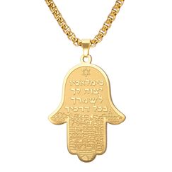 Hamsa Hand der Fatima Halskette für Frauen Hebräischer Segensanhänger Jüdischer Davidstern Halskette Israel Allah Judentum Religiöser Schmuck Islamisches Amulett für Männer (Buchstabenkette gold)