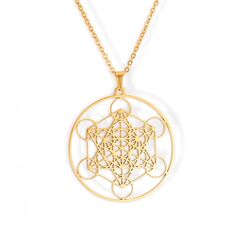 Amaxer Metatrons Cube Halskette für Frauen Davidstern Erzengel Metatron Schutzerklärung Ausgehöhlte Edelstahlkette Anhänger Charm Halskette für Frauen Mädchen (Metatron Würfel-Gold)