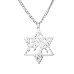 kkjoy Baum des Lebens mit Hexagramm Halskette Edelstahl Davidstern Anhänger Halskette Natur inspiriert spirituellen Schmuck für Frauen Männer