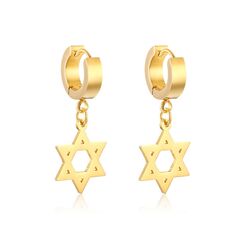 Edelstahl Unisex Davidstern Magen David jüdischen Stern Tropfen Huggie Ohrringe für Männer Frauen Bat Mizwa Geschenk, Gold