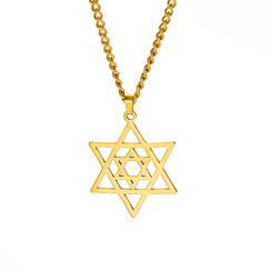 Dreamtimes Davidstern Halsketten Edelstahl Hexagramm Anhänger jüdische Halsketten FaithHeart Davidstern jüdischer Schmuck für Frauen Herren (Gold)