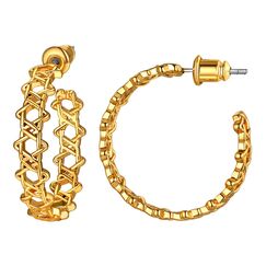 U7 Ohrringe Damen Halb Creolen Ohrringe 18k vergoldet Davidstern Kreolen Ohrringe mit 925 Silber Nadel Hypoallergen Street Style Moedeschmuck Accessoire für Frauen Mädchen
