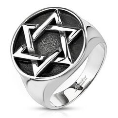 BlackAmazement Unisex Edelstahl Ring Davidstern Massiv Biker Gothic Silber Hexagramm Medaillon Siegel (73 (23.2))
