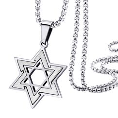 555Jewelry Halskette mit Davidstern, Edelstahl, zweifarbig, 40,6 - 61 cm, Metall
