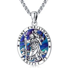 Eusense Halskette Erzengel Michael/St Benedikt/Heiliger Christopher/Jungfrau Maria/Kruzifix, Anhänger katholisch, religiös, 925 Silber, Schmuck, Schutz-Amulett, Medaille für Herren und Damen, Sterling