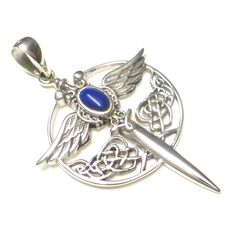 Silberschmuck - BG Schwert des Erzengel Michael, Anhänger aus 925 Sterlingsilber mit echtem Lapis Lazuli – Schutzsymbol, Unisex
