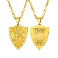 U7 Erzengel Michael Medaille Halskette 18k vergoldet Schild Form Anhänger mit 55+5cm Venezianierkette Schutz Patron Heilige Michael Modeschmuck Accessoire für Geburtstag