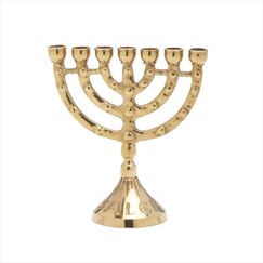 NKlaus Menorah 11cm hoch 7er Leuchter für Kerzen bis Ø 1cm Kerzenleuchter Jerusalem Kerzenständer Messing goldfarbig glänzend 2882
