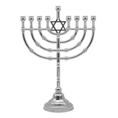 Ner Mitzvah Silvertone Plated Candle Menorah for Standard Chanukah Candles - Traditional Rounded Branches - 9â€ High x 6.75" Wide