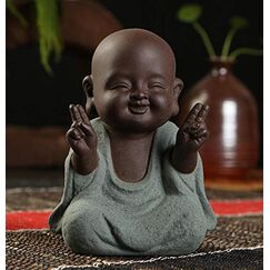 Kleine niedliche Buddha-Statue aus Keramik, Mönch-Figur, kreatives Handwerk, Puppen, Ornamente, Geschenk, chinesische Keramikkunst und Kunsthandwerk (G)