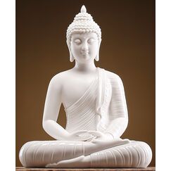 Qinlang 30,5 cm weiße Buddha-Statue für Heimdekoration, Keramik-Meditations-Buddha-Dekoration für Zuhause