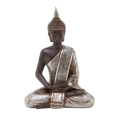 Deco 79 Polystone Buddha-Skulptur, meditierende Heimdekoration, Statue mit gravierten Schnitzereien und Reliefdetails, Akzentfigur, 15,2 x 10,2 x 20,3 cm, Schwarz