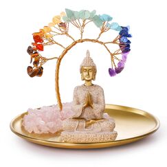 INNOLITES 7 Chakra Kristall Baum und Buddha Statue Set, Yoga Meditation Dekor, Geldbaum und Buda Statue für Zuhause Wohnzimmer Büro Regal Dekor Reichtum und Glück