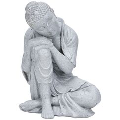TERESA'S COLLECTIONS Buddha Figur für Zen Garten, 20cm Schlafender Buddha Gartenfigur aus Harz, Hellgrau Buddha Statue für Haus Büro Zen Garten, Wetterfest Frostsich