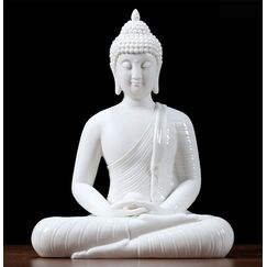 Houlu 30,5 cm Keramik-Buddha-Statue, sitzender Buddha, meditierende, sitzende Buddha-Figur für Zuhause, Büro, Gartendekoration, Innen- und Außenbereich, Weiß, 30,5 cm H x 22,9 cm L x 15,2 cm B