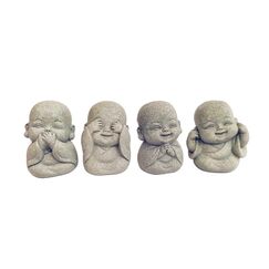LWDUDE 4-in-1 Buddha-Statuen-Set für spirituelle, Feng Shui, Zen und Innen- und Außendekoration, niedliche Buddha-Statue für Zuhause, Aquarium und asiatische Gartendekoration mit Amulett