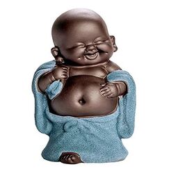 Niedliche Keramik-Mönch-Statue, kleine Buddha-Figuren, Heimdekoration, kreative Baby-Handwerk, Puppen, Ornamente, Geschenk, zarte Keramik, Kunst und Handwerk (blau)