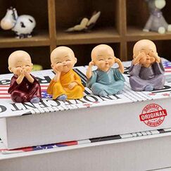 TIED RIBBONS 4 Stück Buddha Mönch Statuen Miniatur Figuren Schaustück für Tisch Desktop Buddhistische Geschenke Auto Armaturenbrett Dekoration Zuhause Büro Dekor Weihnachtsdekorationen