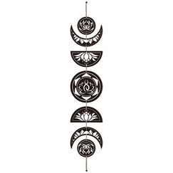 CREATCABIN 7-Teiliges Mondphasen-Wandbehang-Set Boho-Dekor Holzwandkunst Hexendekor Rustikales Schwarzes Holz Mond Moderne Kunst Wandschild Dekorativ Für Zuhause Yoga Wohnung Bar 72.5x16cm Lotus