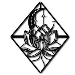 CREATCABIN Lotus Wandkunst Metall Lilie Mond Blume Schwarz Hängende Dekor Garten Ornamente Skulptur Stahl Für Weihnachten Halloween Innen Außen Garten Ästhetische Schlafzimmer 10.6 x 10 Zoll