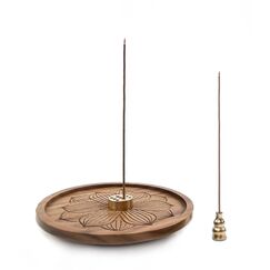 KONVIXON Holzlotus Räucherstäbchenhalter 3-in-1 Räucherstäbchen Halterung Incense Holder Räuchergefäß Weihrauchhalter Brenner, Ideal für Yoga, Entspannende Meditation und Heimdekoration (Lotus, 12CM)